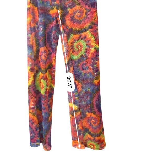 Rainbow Mesh Raver Pants Womens S Tie Dye‎ Hippie EDM Rave Festival Loud Whacky - Picture 4 of 11